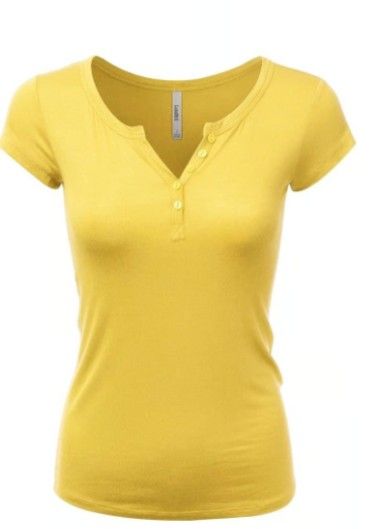 Women's Deep V-Neck Short Sleeve Basic Henley Button T-Shirt for Women