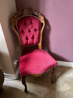 Set of 4 Vintage French Provincial Red Velvet Dining Chairs