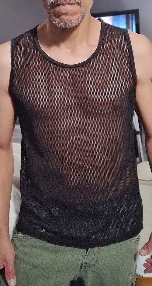 Men's Black Structured Fishnet Mesh Tank SMALL