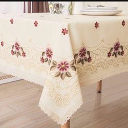 Decorative Red Floral Print Lace Water Resistant Tablecloth Wrinkle Free and Stain Resistant Fabric Tablecloths for Kitchen Room 60 Inch by 84 Inch