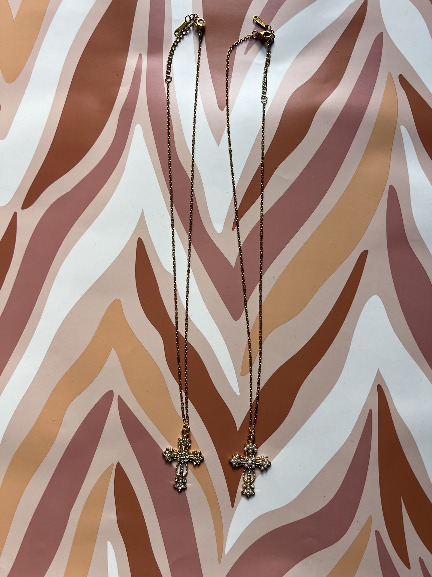 Baroque Lolita Style Faux Pearls/ Rhinestone Cross