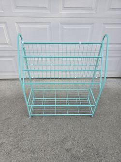 Mint Teal Metal Montessori Kids Bookshelf & Toy Organizer