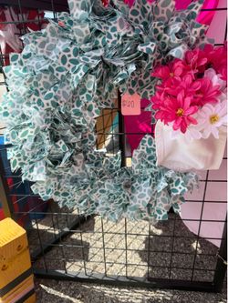 Teal and white rag tie wreath