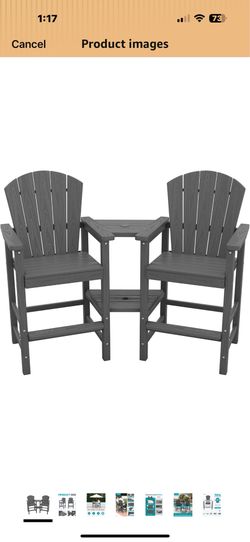New in box SERWALL Tall Adirondack Chairs Set of 2 with Double Layer Connecting Tray, HDPE Bar Height Outdoor Chairs, Wood-Like Adirondack Bar Stools 
