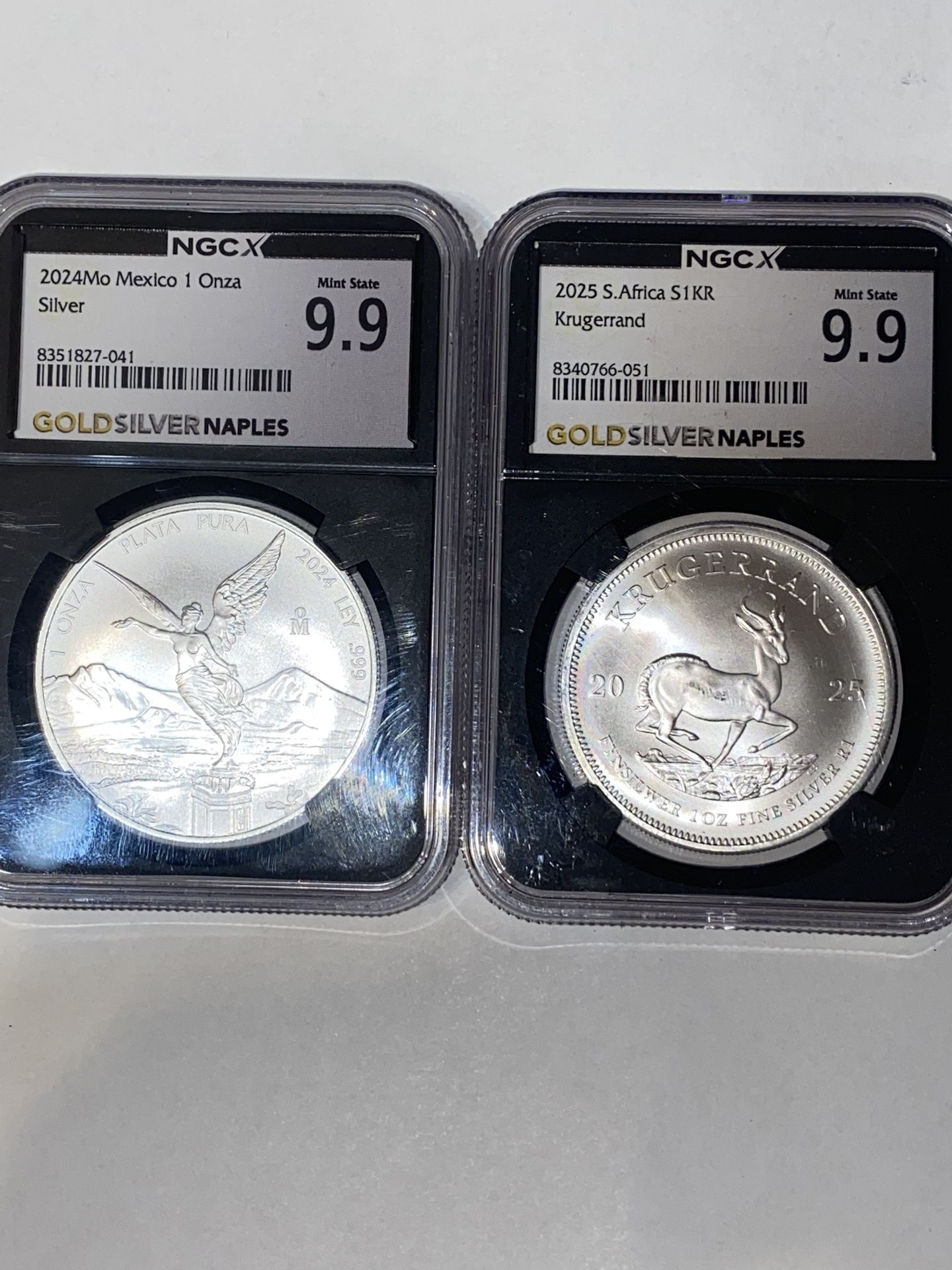 Two individual NGC graded 9.9 slabs ones Libertad and the other one is a South A