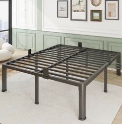 18 Inch King Size Metal Bed Frame with Round Corner Legs,Headboard Holes,Heavy Duty Steel Slat Support Platform King Bed,Mattress Retainer,No Box Spri