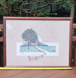 Vintage 1990 limited-edition signed print titled "Candlelight for Two" by artist D. Morgan, featuring a country cottage, a winding fence with a mailbo