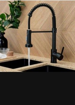 Matte Black Spring Kitchen Faucet with Pull-Down Sprayer