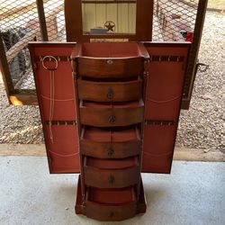 Standing Walnut Jewelry Armoire Cabinet