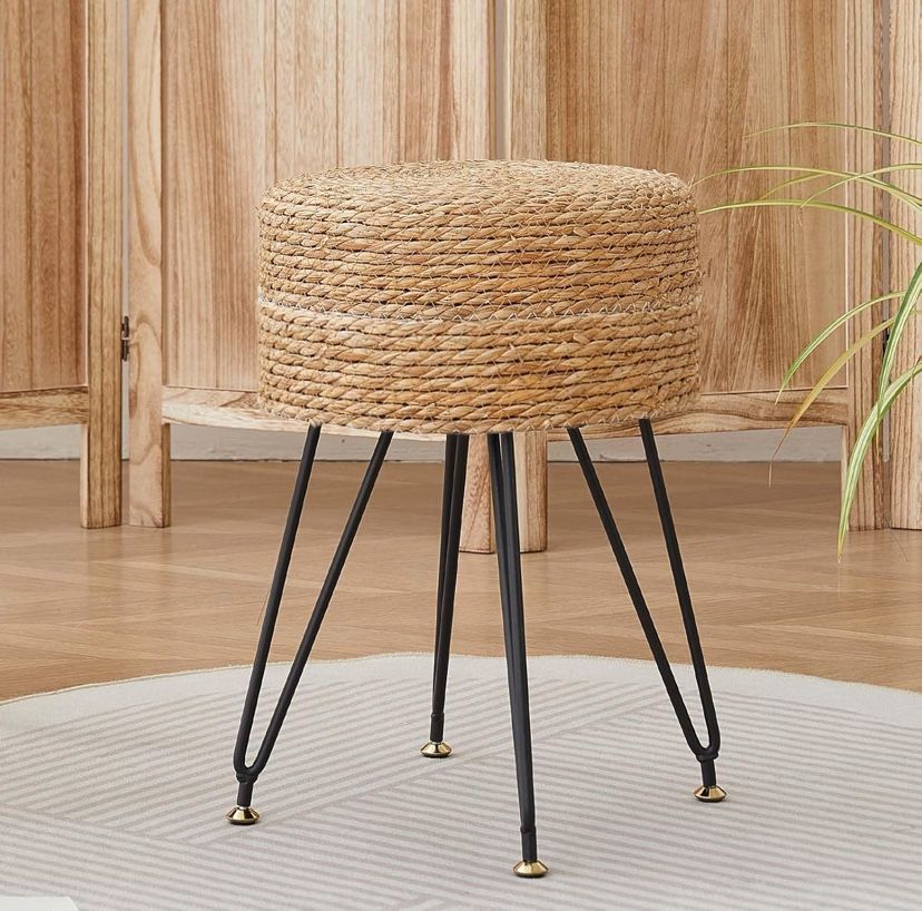 Hand Weave Natural Seagrass Vanity Makeup Stool - New 
