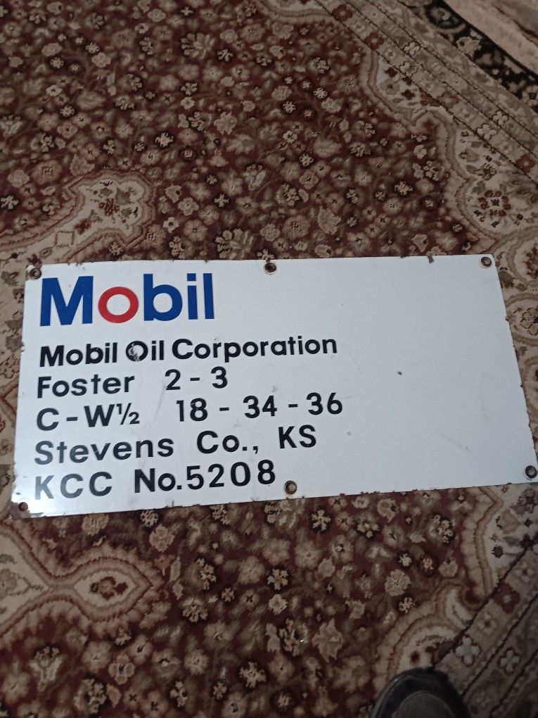 Vintage - 12" x 24" - Mobil Oilfield Lease Porcelain Sign 