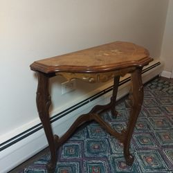 Antique Walnut Half Moon Ornate Carved Side Table
