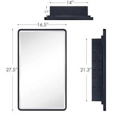 TEHOME 16.5-in x 27.5-in Recessed Mount Matt Black Mirrored Rectangle Medicine Cabinet