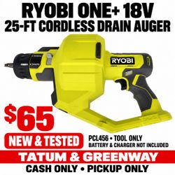 Ryobi ONE+ 18V 25-Foot Cordless Drain Auger PCL456 - Tool Only - New & Tested
