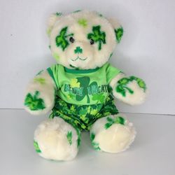 Build A Bear St Patrick’s Day Shamrock Clover Green White Teddy Bear Plush 15"
