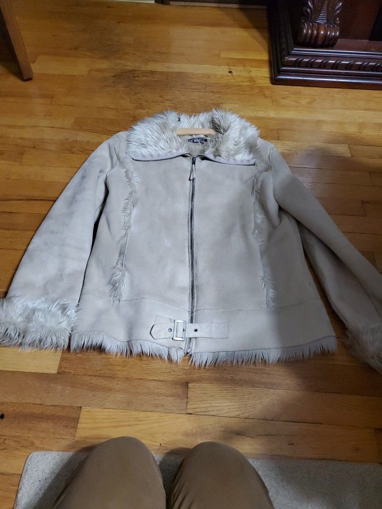 Winter Jacket With Faux Fur, Size Small, Color: Light Tan With Off White Fur