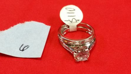 .925 sterling silver genuine two-piece wedding Solitaire set size 6 with CZ diamond