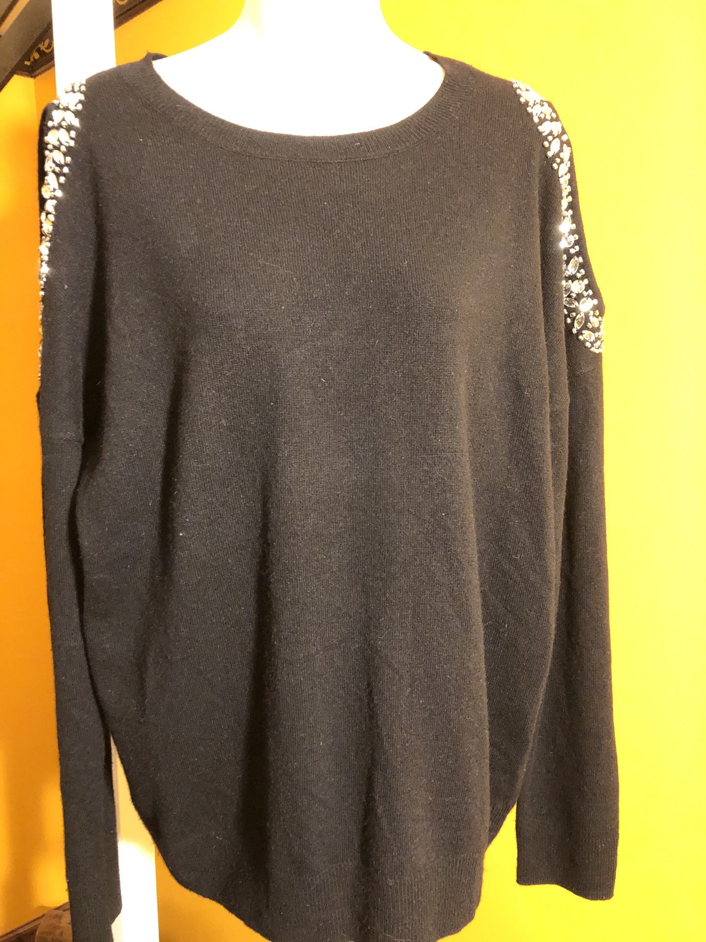 Elegant black women's sweater with rhinestones on the https://offerup.com/redirect/?o=c2hvdWxkZXJzLklOQw== brand.Size L.$35