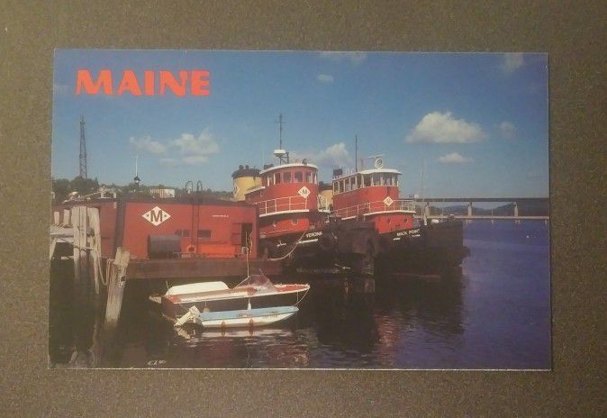Penobscot Bay Tugs Belfast Maine Tug Boats Veronica Mack Point Colour Vintage Collectible Postcard Post Card PC
