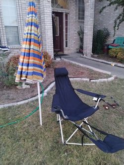 Folding Chair With Leg Rest And Headrest And 6 Ft Umbrella