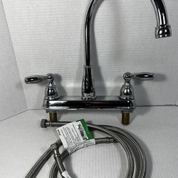Delta 2 handle high arc kitchen faucet w/ deck plate 2 water supply hoses Delta to handle high arc kitchen faucet w/ deck plate 2water supply ho
