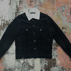 PILE-LINED CORDUROY BLACK JACKET - M SIZE