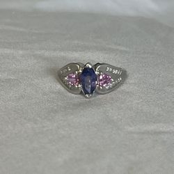 14K White Gold Marquis Tanzanite Trillion Pink Sapphire Diamond Ring Size 9