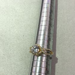 Gold Plated over Silver Ring with Cubic Zirconia 