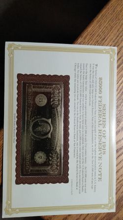Series of 1918 5000.00 federal reserve note 24k gold