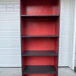 Modern Black & Red Bookcase (72” Tall)