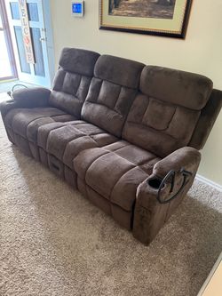 3-Seat Reclining Brown Sofa
