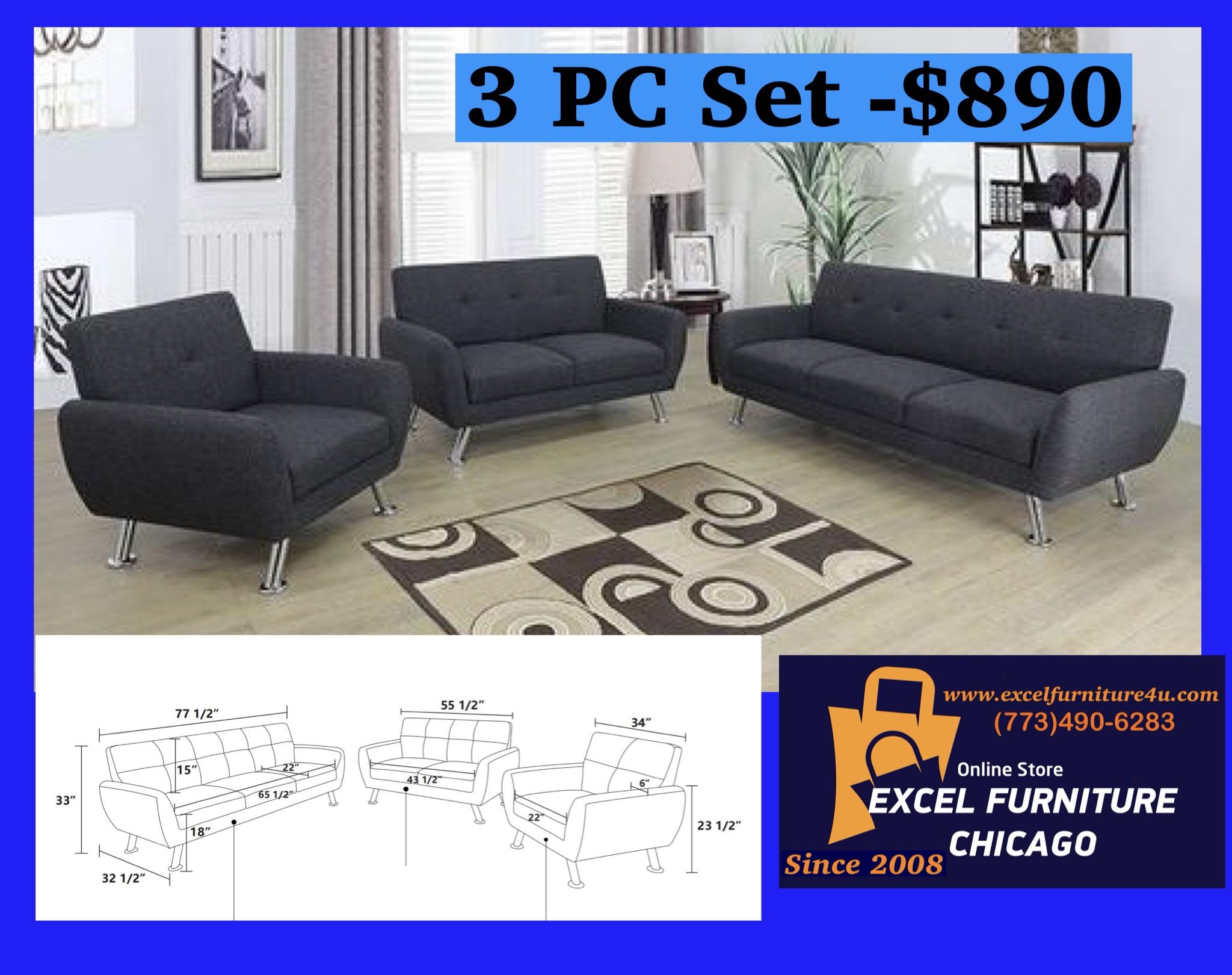 Brand New 3PC Sofa Loveseat Chair Set Home & Garden