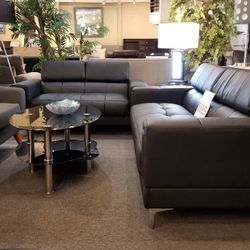 Brand New Black Bonded Leather Modern Sofa + Loveseat