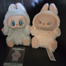 Lot Of 2 Labubu Have A Seat Ququ And Sisi Plush Toy Keychain Pendant 