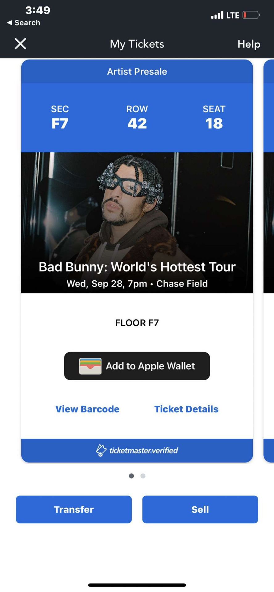 2 Floor F7 Tickets - Bad Bunny Concert