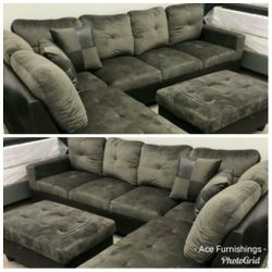 Brand New Charcoal Gray Microfiber Sectional With Storage Ottoman 