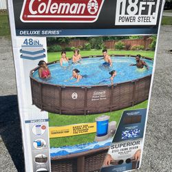 Coleman Power Steel Deluxe Series 18’ x 48” Metal Frame Round Above Ground Pool Set with Filter Pump, Ladder & Pool Cover
