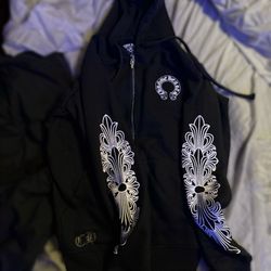 CHROME HEARTS FLORAL CROSS SLEEVE ZIP UP HOODIE