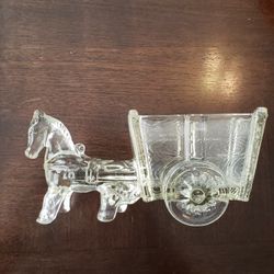 Vintage Glass Horse And Wagon