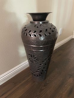 Large Dark Metal Decorative Floor Vase