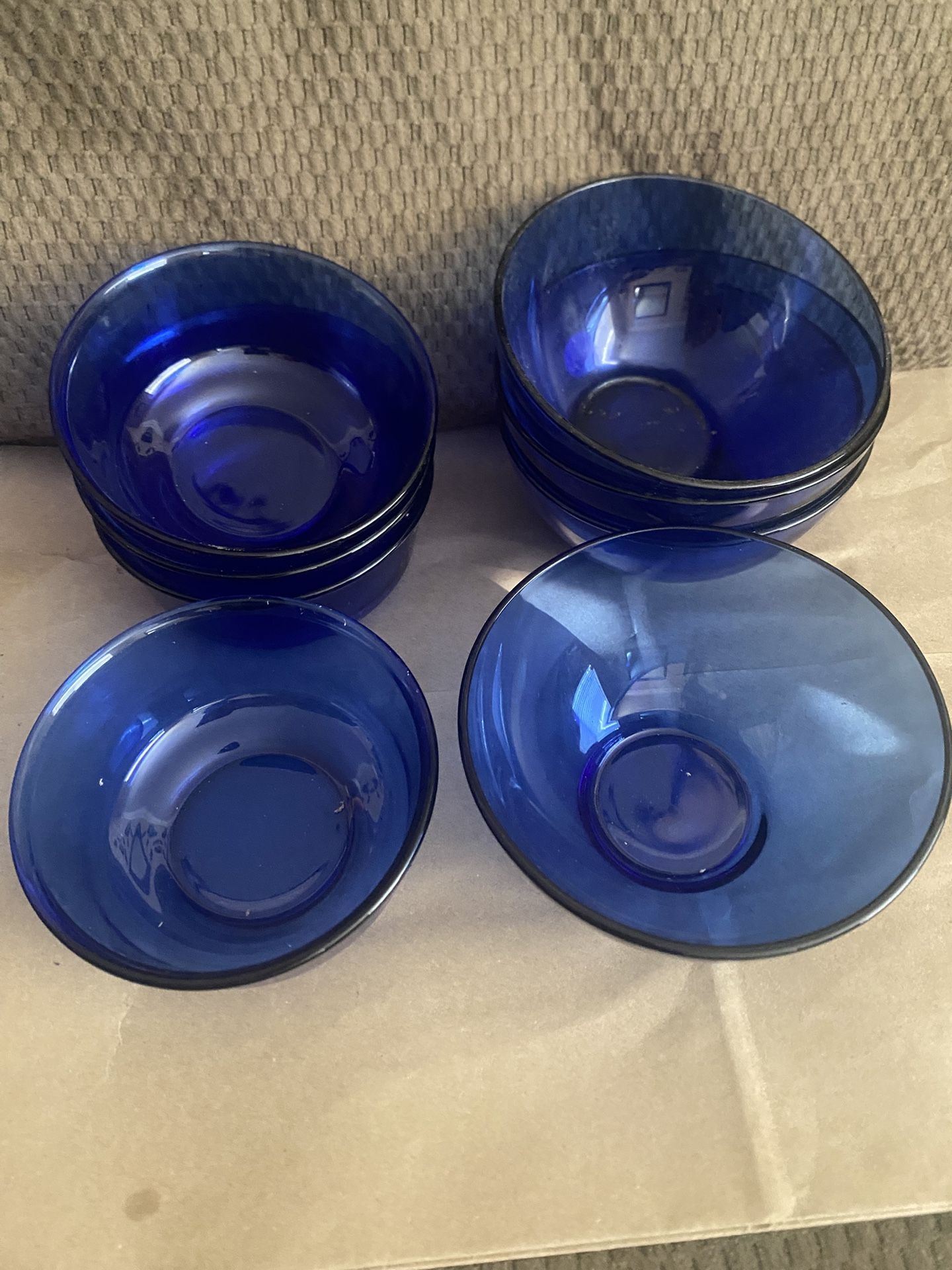 Vintage Arcoroc France cobalt, blue bowls, and custard cups