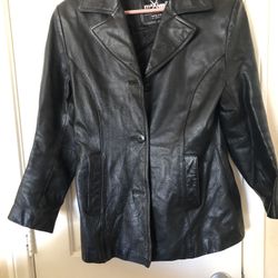 Woman’s Black Leather Jacket, Warm