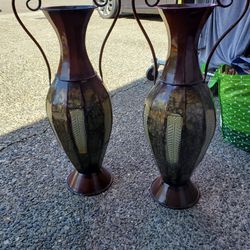 2 Tall Metal Floor Vases