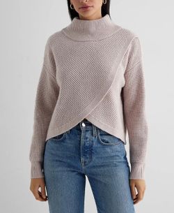 Mauve Reversible Waffle Knit Mock Neck Sweater Size XL