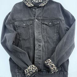 Black Denim Jacket Leopard Collars