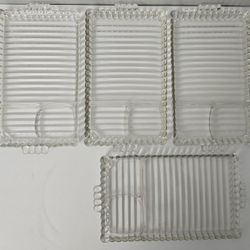 Vintage Hazel-Atlas 1305 Set of 4 Smoke & Sip Trays Rectangular Snack Plates 