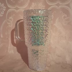 30oz Pink Textured Tumbler With Handle And Straw 