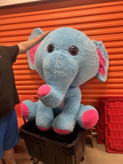 Large Blue & Pink Stuffed Elephant Plush