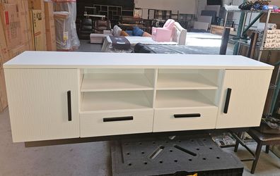Scalloped wide white TV stand (71")