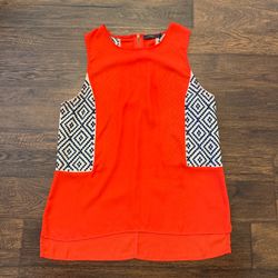 THML Geometric Diamond Colorblock Sleeveless Blouse Top Coral Red Orange Small